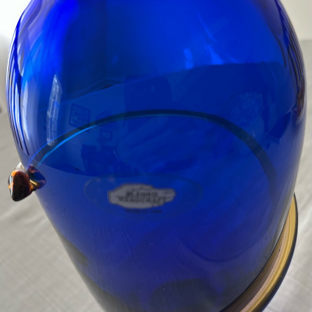 Vintage 2000 Richard Blenko Colbalt Blue Glass Vase with wrap around snake.